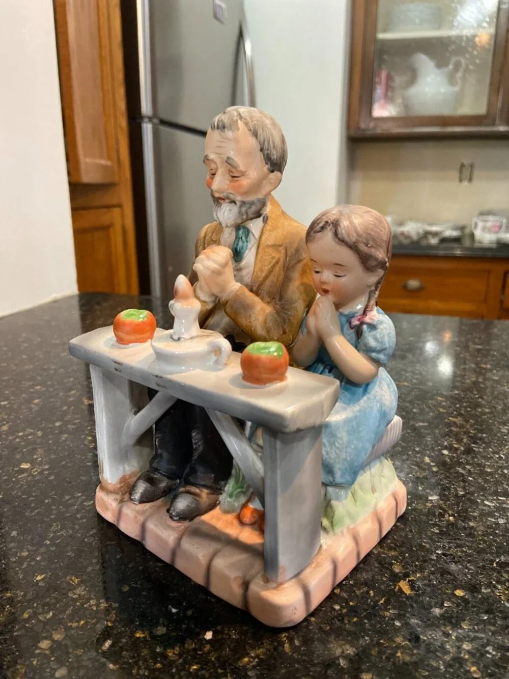 Vintage Norleans Japan Porcelain Old Man & Child Praying Figurine 7